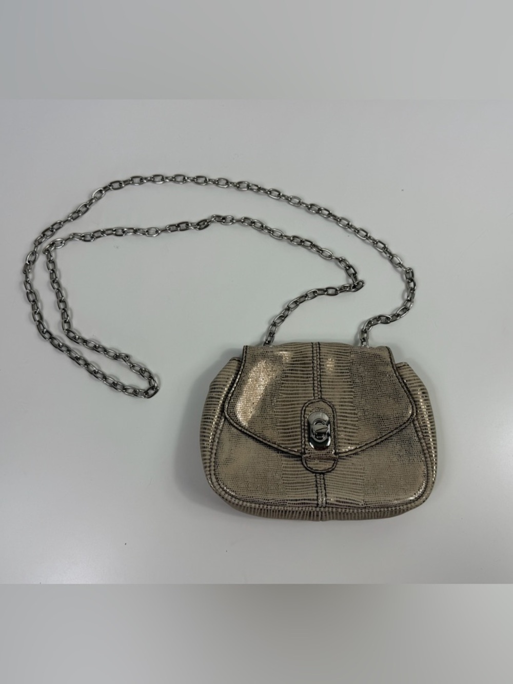 Banana Republic Snake-Embossed Mini Crossbody Bag with‎ a Silver Chain Strap